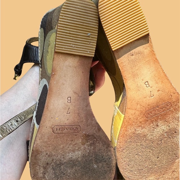 Vintage Coach Black Monogram Scribble Klara Wedge Sandals Size 7 - Picture 3 of 3